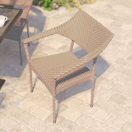 Flash Furniture Natural PE Rattan Wicker Patio Dining Chair, 4PK 4-TT-TT002-NAT-GG